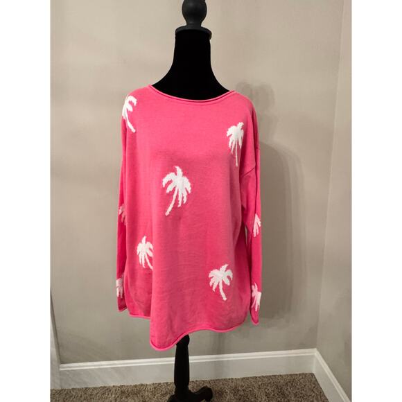 Belle Beach Pink Palm Tree Summer Sweater Pink NWOT - M - Picture 2 of 6